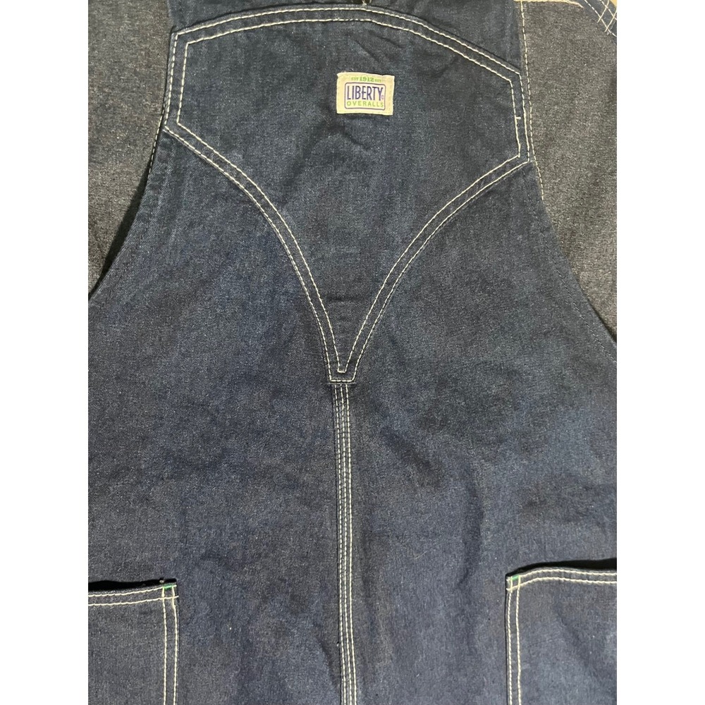 Liberty Mens Blue Denim Bib Overalls Green Zipper Workwear R342150 50x32 - Picture 2 of 8